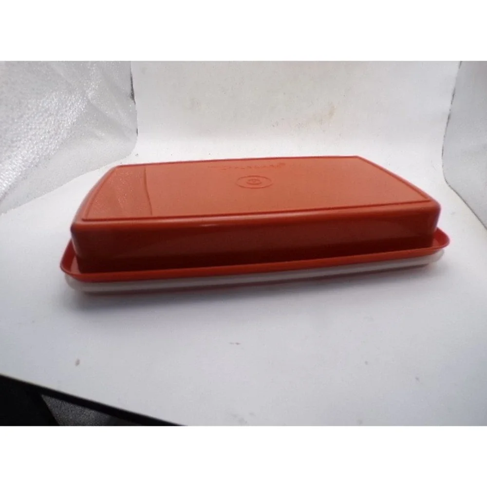 Vintage Tupperware Burnt Orange Butter Dish with Almond Lid 616-14 MCM Retro